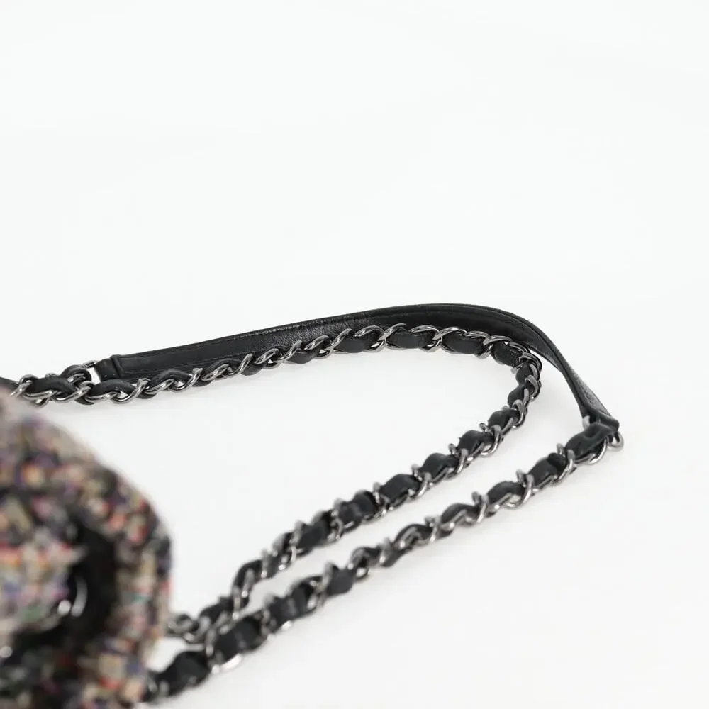 Chanel Matelasse Tweed Camellia Chain Shoulder Bag Multicolor